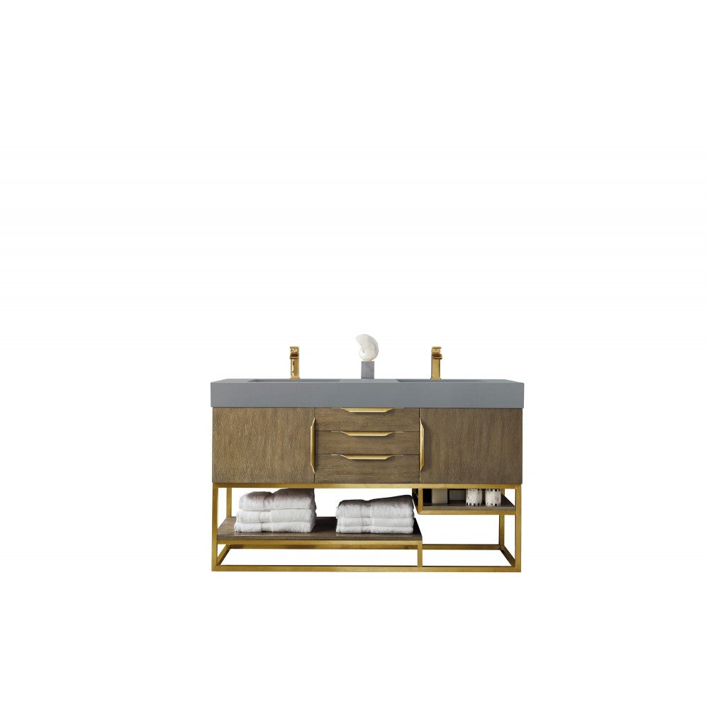 Columbia 59" Double Vanity Latte Oak Radiant Gold w/Dusk Gray  Composite Top