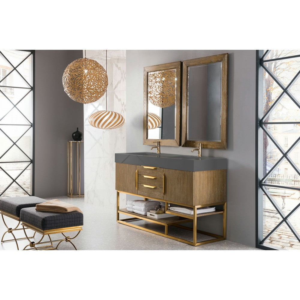 Columbia 59" Double Vanity Latte Oak Radiant Gold w/Dusk Gray  Composite Top