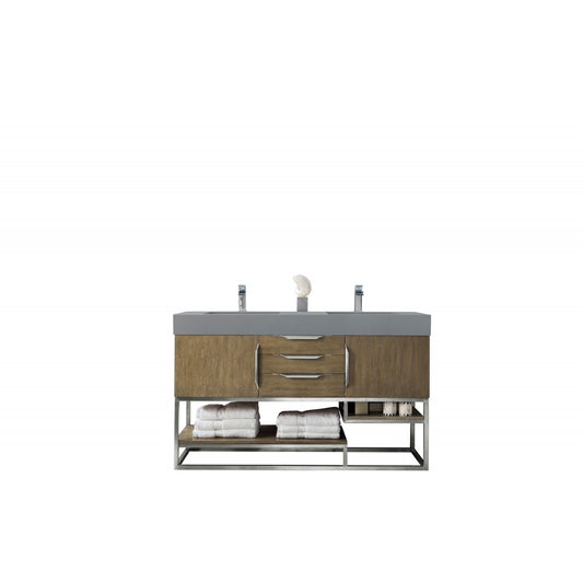 Columbia 59" Double Vanity, Latte Oak w/ Dusk Gray Glossy Composite Top