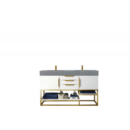 Columbia 59" Double Vanity  White Radiant Gold w/Dusk Gray  Composite Top