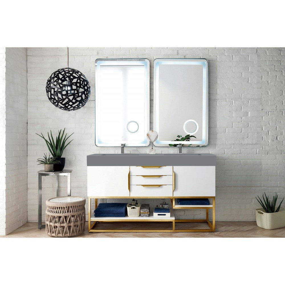 Columbia 59" Double Vanity  White Radiant Gold w/Dusk Gray  Composite Top