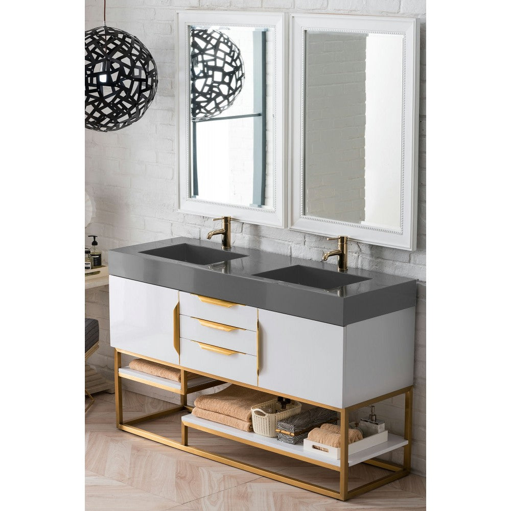 Columbia 59" Double Vanity  White Radiant Gold w/Dusk Gray  Composite Top