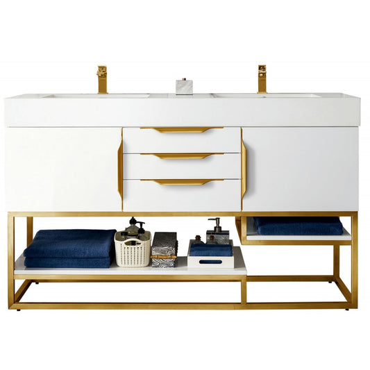 Columbia 59" Double Vanity  White Radiant Gold w/ White Composite Top