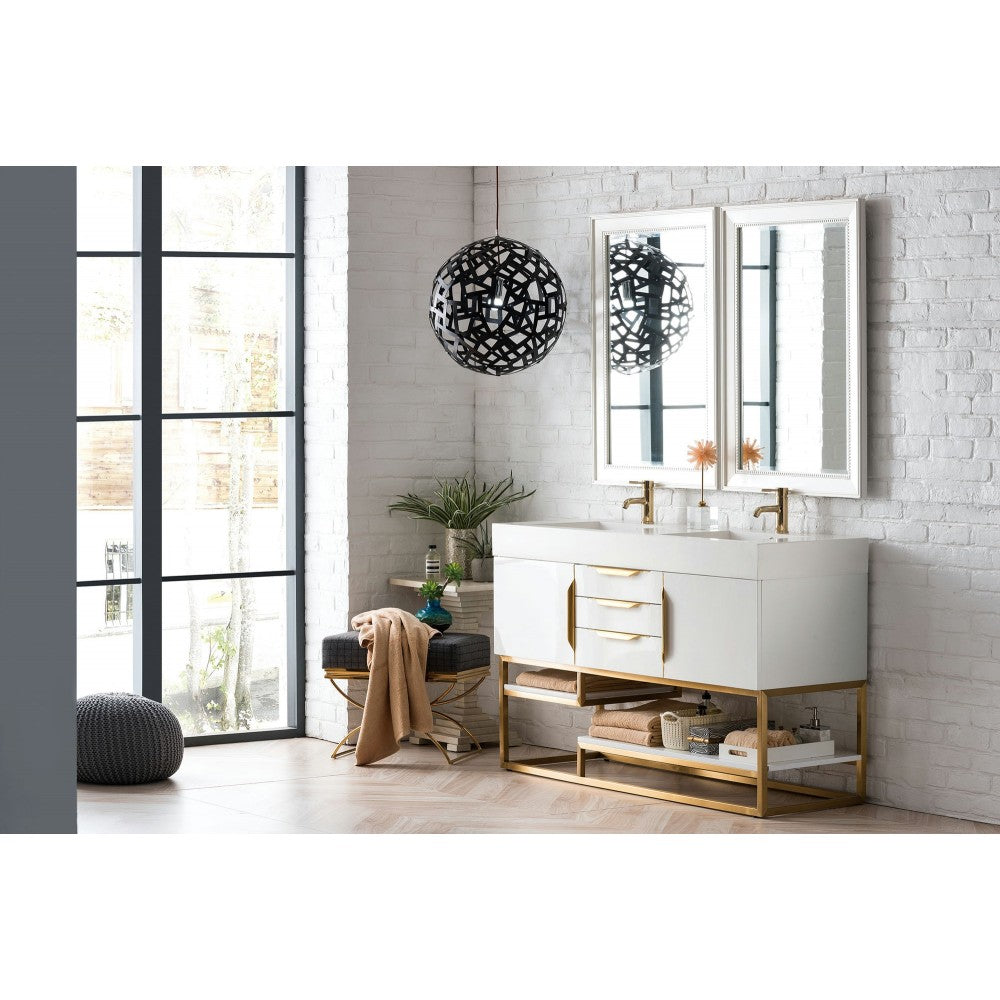 Columbia 59" Double Vanity  White Radiant Gold w/ White Composite Top