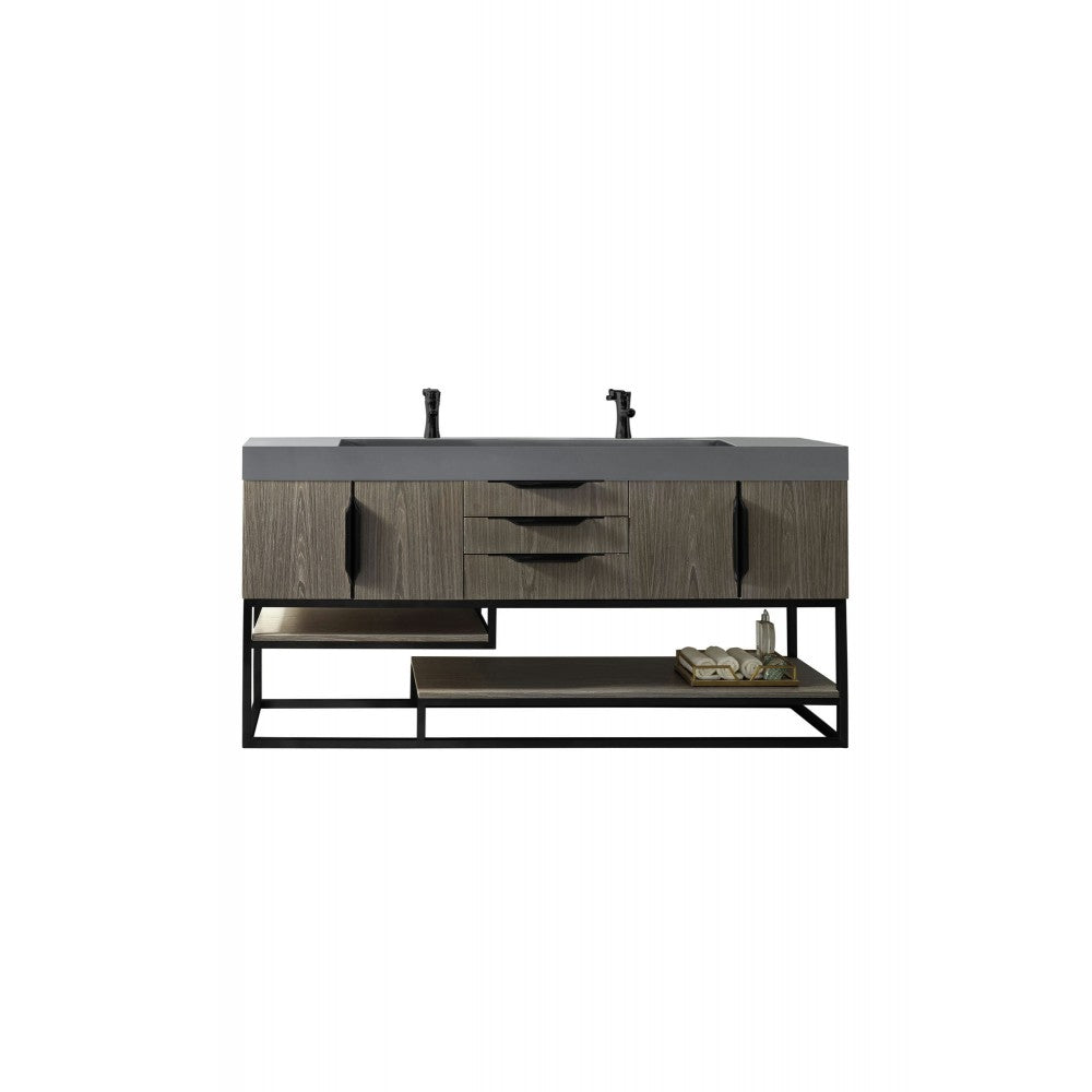 Columbia 72" Double Vanity Ash Gray Matte Black w/Dusk Gray Glossy Composite Top