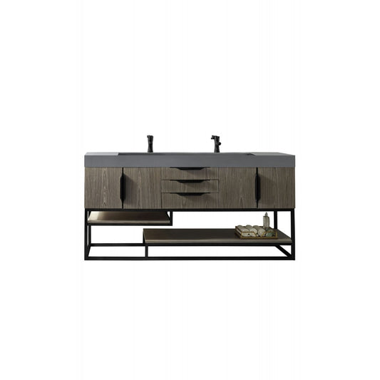 Columbia 72" Double Vanity Ash Gray Matte Black w/Dusk Gray Glossy Composite Top