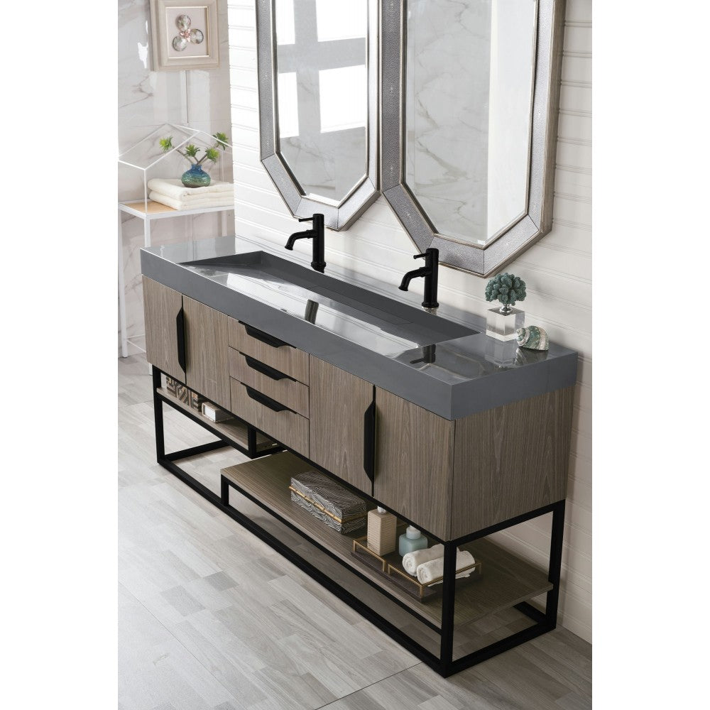 Columbia 72" Double Vanity Ash Gray Matte Black w/Dusk Gray Glossy Composite Top