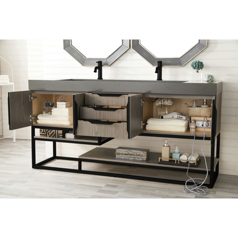 Columbia 72" Double Vanity Ash Gray Matte Black w/Dusk Gray Glossy Composite Top