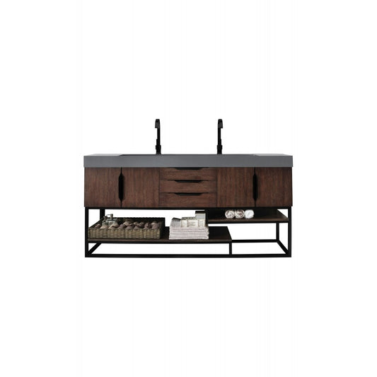 Columbia 72" Double Vanity Coffee Oak Black w/Dusk Gray Glossy Composite Top