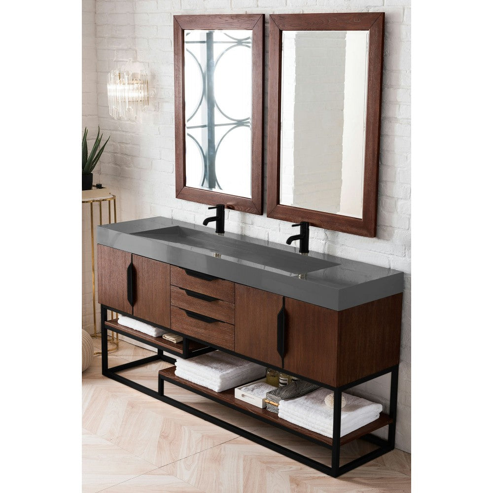 Columbia 72" Double Vanity Coffee Oak Black w/Dusk Gray Glossy Composite Top