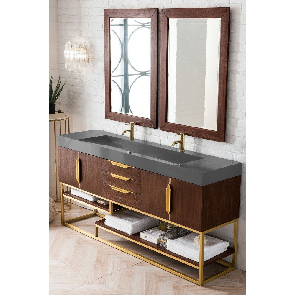 Columbia 72" Double Vanity Coffee Oak Radiant Gold w/Dusk Gray  Composite Top