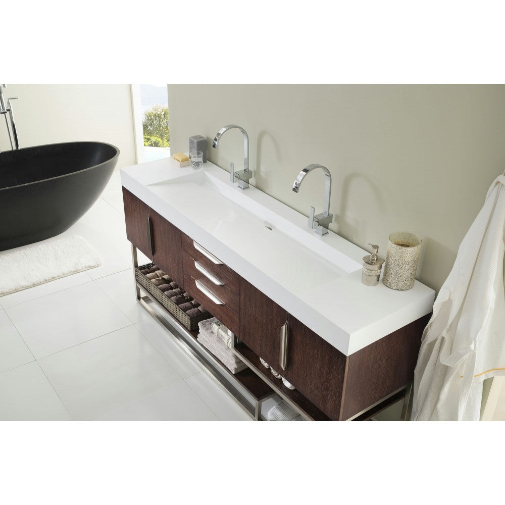 Columbia 72" Double Vanity, Coffee Oak w/ Glossy White Composite Top
