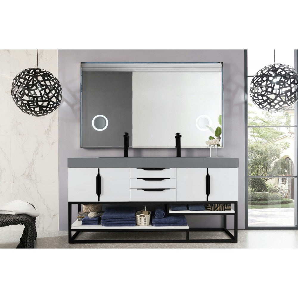 Columbia 72" Double Vanity Glossy White Black w/Dusk Gray Glossy Composite Top