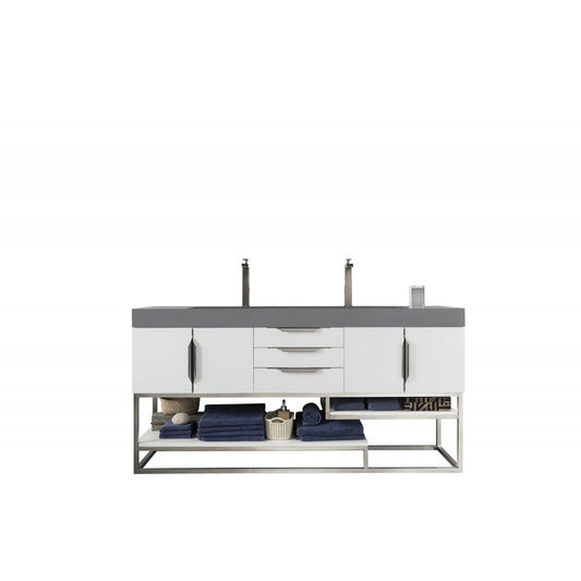 Columbia 72" Double Vanity, Glossy White w/ Dusk Gray Glossy Composite Top