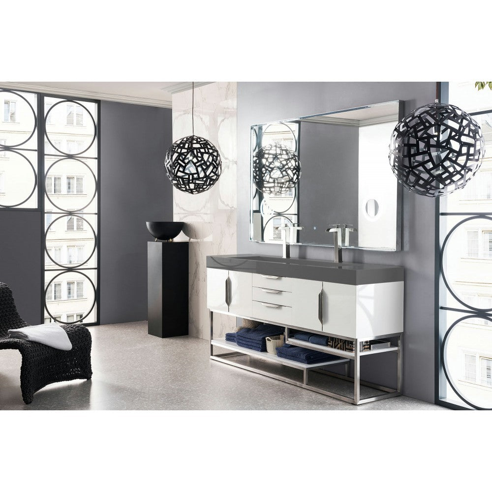 Columbia 72" Double Vanity, Glossy White w/ Dusk Gray Glossy Composite Top