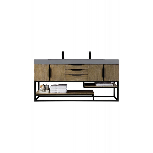 Columbia 72" Double Vanity Latte Oak Black w/Dusk Gray Glossy Composite Top