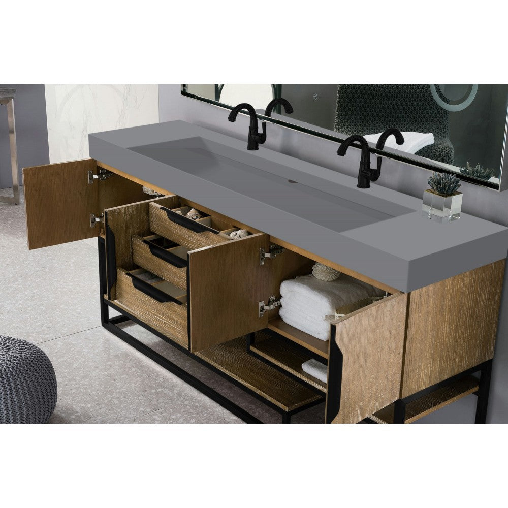 Columbia 72" Double Vanity Latte Oak Black w/Dusk Gray Glossy Composite Top