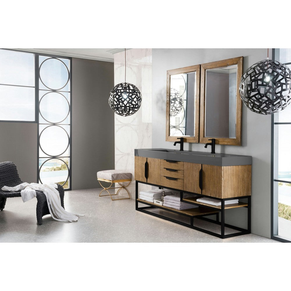 Columbia 72" Double Vanity Latte Oak Black w/Dusk Gray Glossy Composite Top