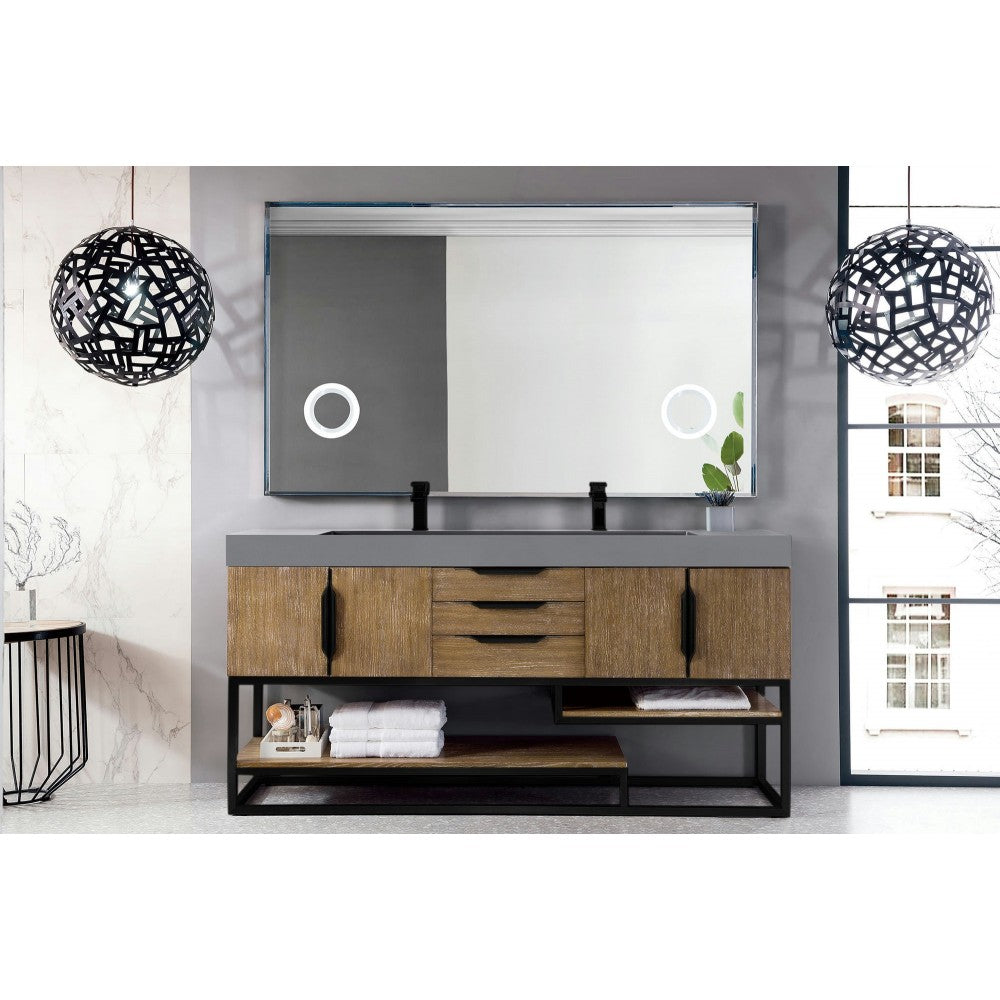 Columbia 72" Double Vanity Latte Oak Black w/Dusk Gray Glossy Composite Top