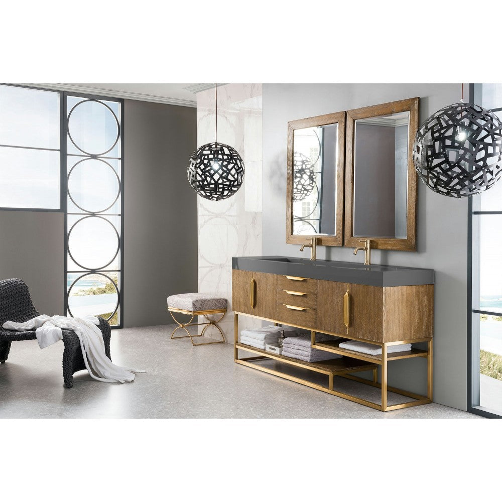 Columbia 72" Double Vanity Latte Oak Radiant Gold w/Dusk Gray  Composite Top
