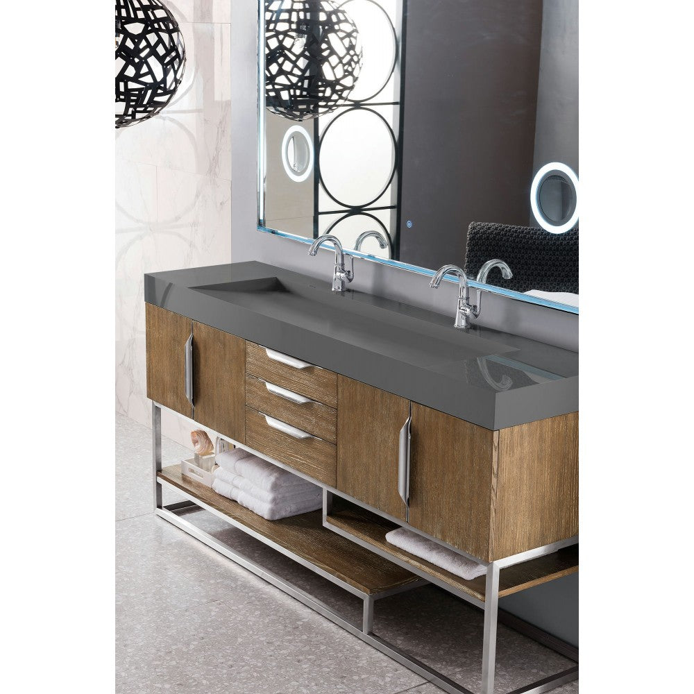 Columbia 72" Double Vanity, Latte Oak w/ Dusk Gray Glossy Composite Top