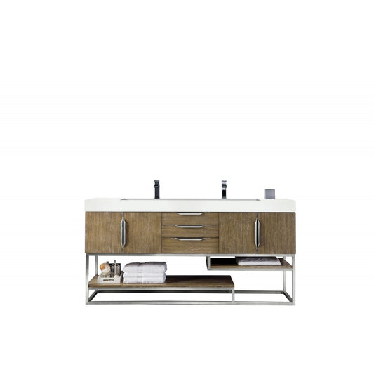 Columbia 72" Double Vanity, Latte Oak w/ Glossy White Composite Top