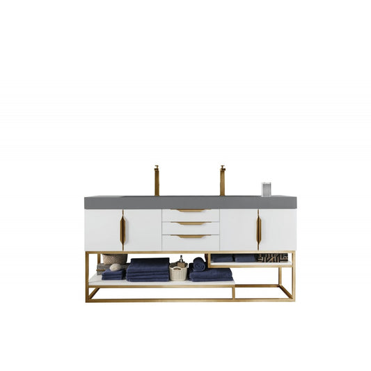 Columbia 72" Double Vanity  White Radiant Gold w/Dusk Gray  Composite Top