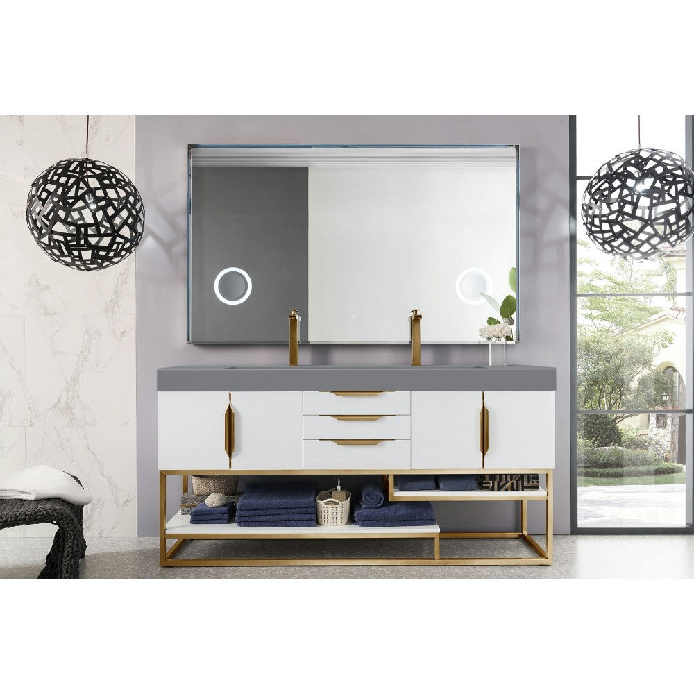 Columbia 72" Double Vanity  White Radiant Gold w/Dusk Gray  Composite Top