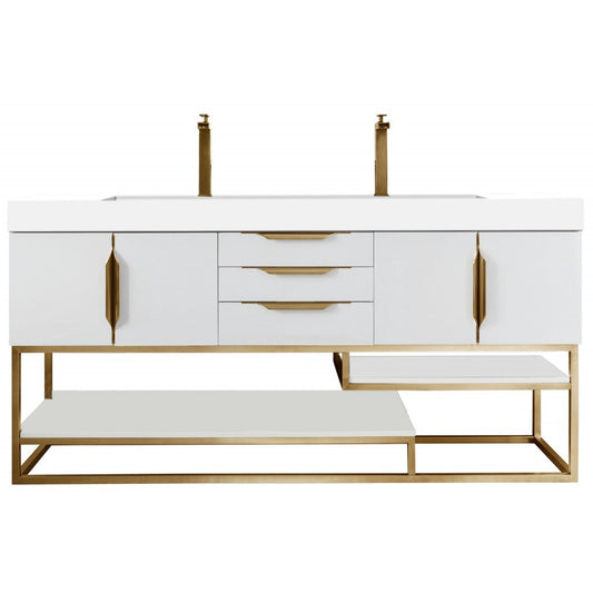 Columbia 72" Double Vanity  White Radiant Gold w/ White Composite Top