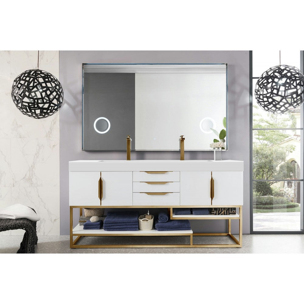 Columbia 72" Double Vanity  White Radiant Gold w/ White Composite Top