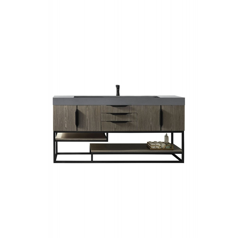 Columbia 72" Single Vanity Ash Gray Matte Black w/Dusk Gray Glossy Composite Top