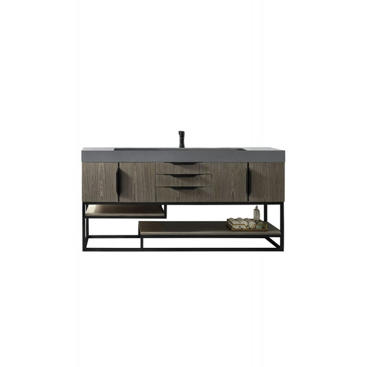 Columbia 72" Single Vanity Ash Gray Matte Black w/Dusk Gray Glossy Composite Top