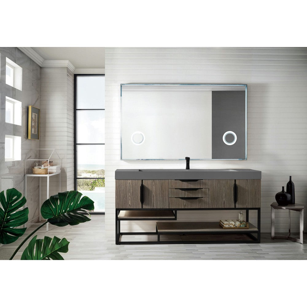 Columbia 72" Single Vanity Ash Gray Matte Black w/Dusk Gray Glossy Composite Top