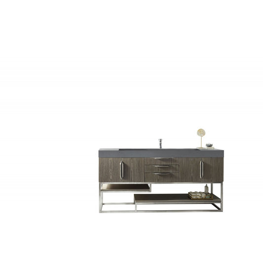 Columbia 72" Single Vanity, Ash Gray w/ Dusk Gray Glossy Composite Top