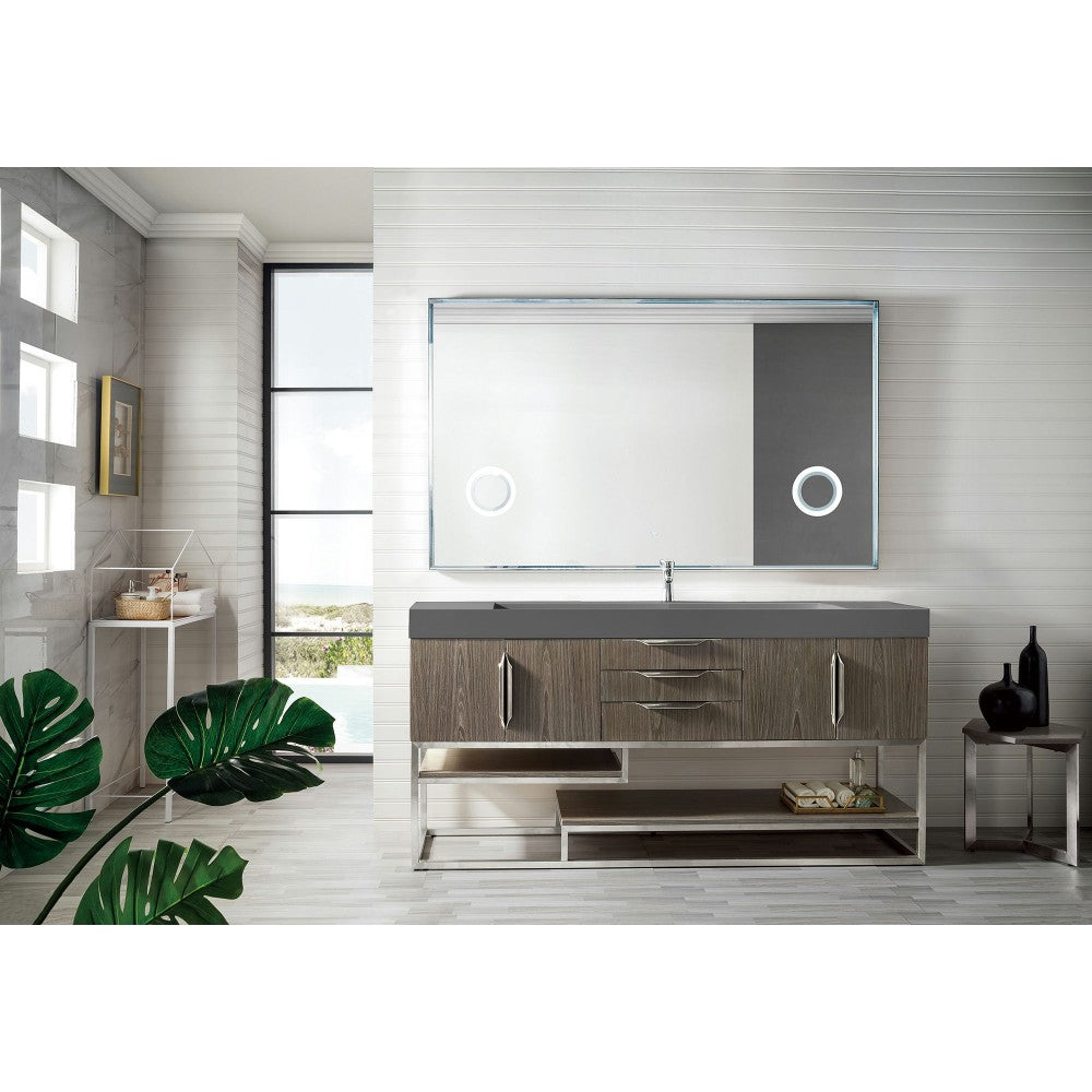 Columbia 72" Single Vanity, Ash Gray w/ Dusk Gray Glossy Composite Top