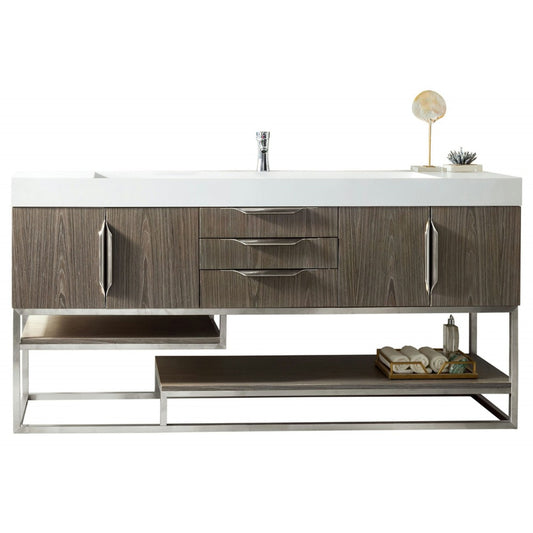 Columbia 72" Single Vanity, Ash Gray w/ Glossy White Composite Top