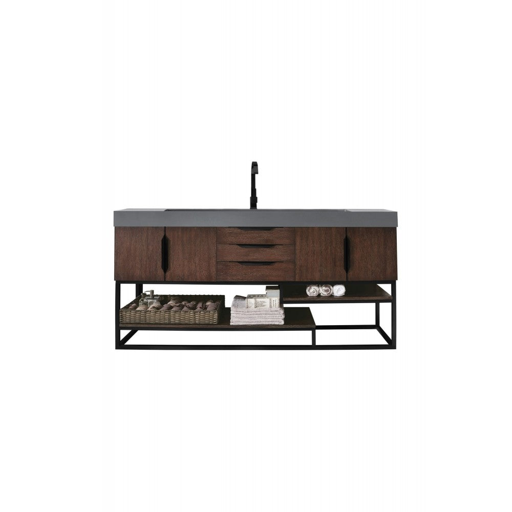 Columbia 72" Single Vanity Coffee Oak Black w/Dusk Gray Glossy Composite Top