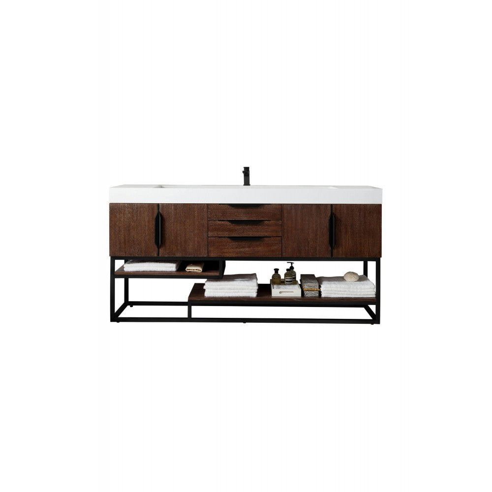 Columbia 72" Single Vanity Coffee Oak Matte Black w/ Glossy White Composite Top