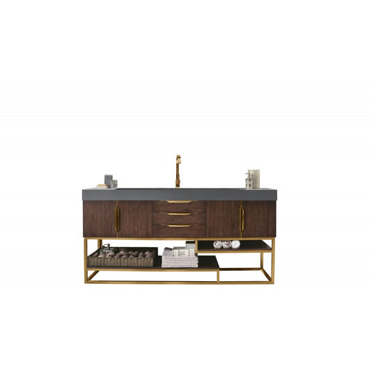 Columbia 72" Single Vanity Coffee Oak Radiant Gold w/Dusk Gray  Composite Top