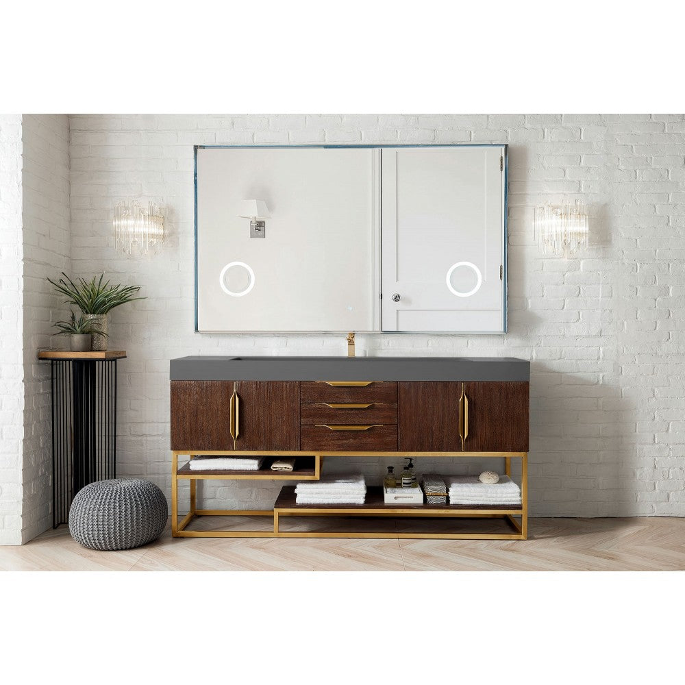 Columbia 72" Single Vanity Coffee Oak Radiant Gold w/Dusk Gray  Composite Top