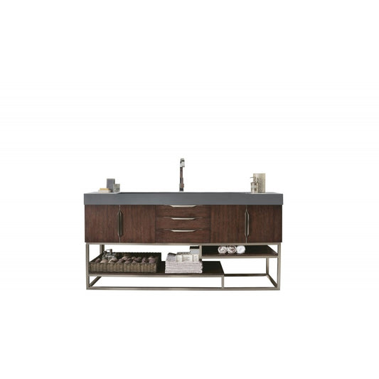 Columbia 72" Single Vanity, Coffee Oak w/ Dusk Gray Glossy Composite Top