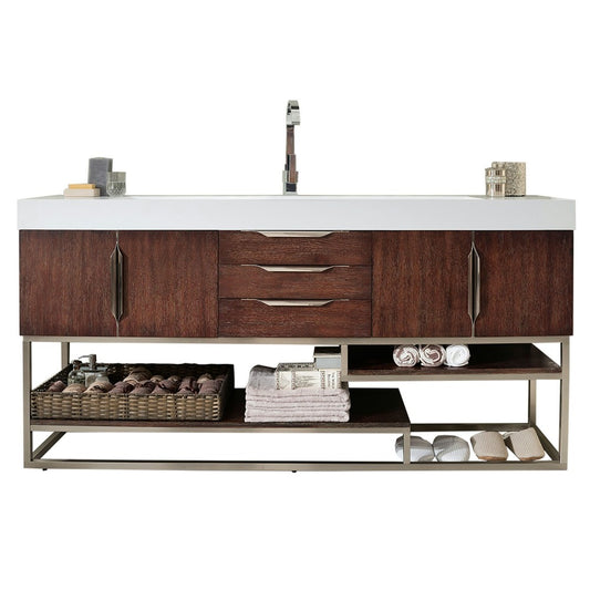 Columbia 72" Single Vanity, Coffee Oak w/ Glossy White Composite Top