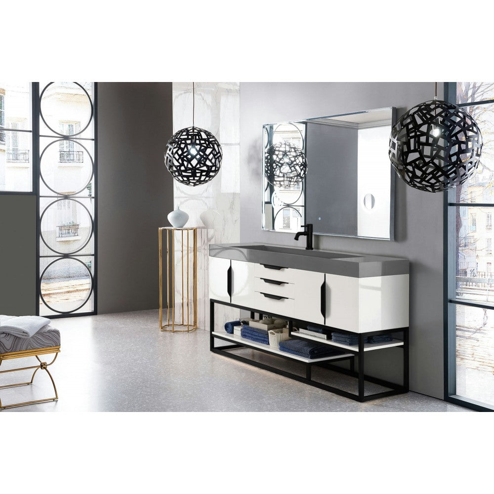 Columbia 72" Single Vanity Glossy White Black w/Dusk Gray Glossy Composite Top