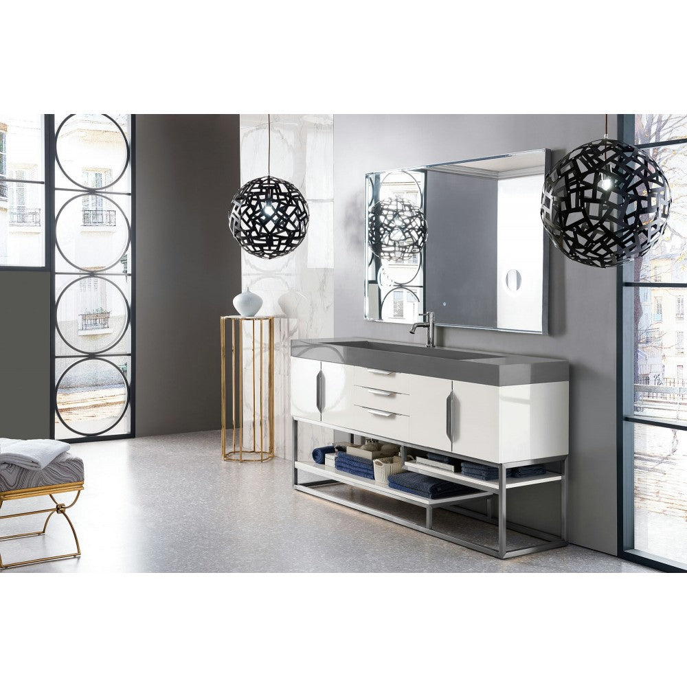 Columbia 72" Single Vanity, Glossy White w/ Dusk Gray Glossy Composite Top