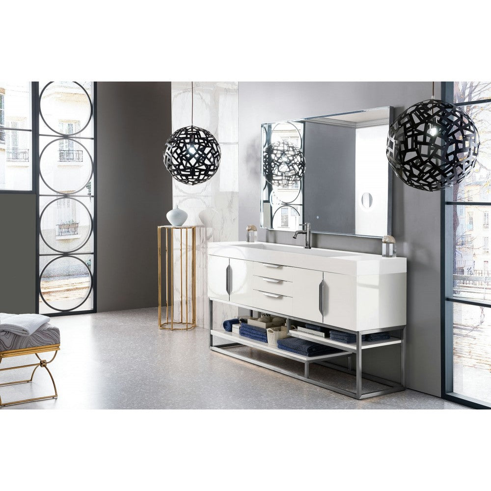 Columbia 72" Single Vanity, Glossy White w/ Glossy White Composite Top
