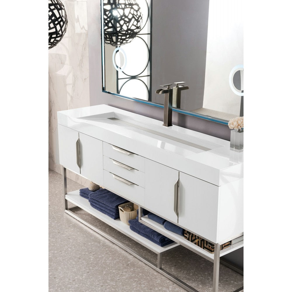 Columbia 72" Single Vanity, Glossy White w/ Glossy White Composite Top