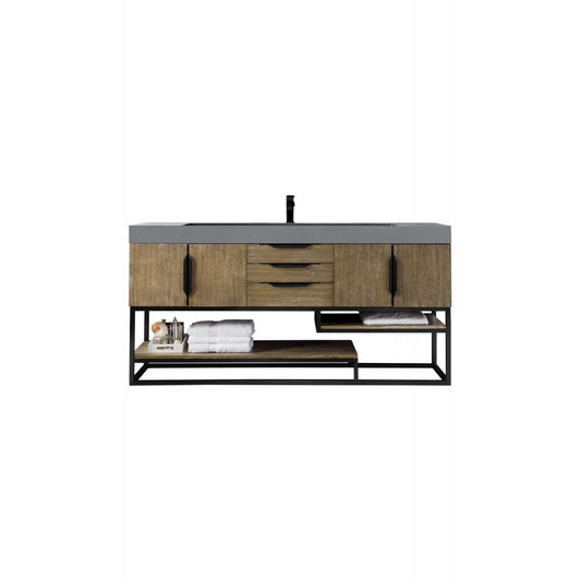 Columbia 72" Single Vanity Latte Oak Black w/Dusk Gray Glossy Composite Top
