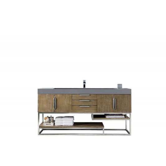 Columbia 72" Single Vanity, Latte Oak w/ Dusk Gray Glossy Composite Top
