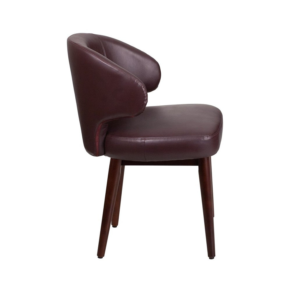 Comfort Back Series Burgundy LeatherSoft Side Reception Chair with Walnut Legs