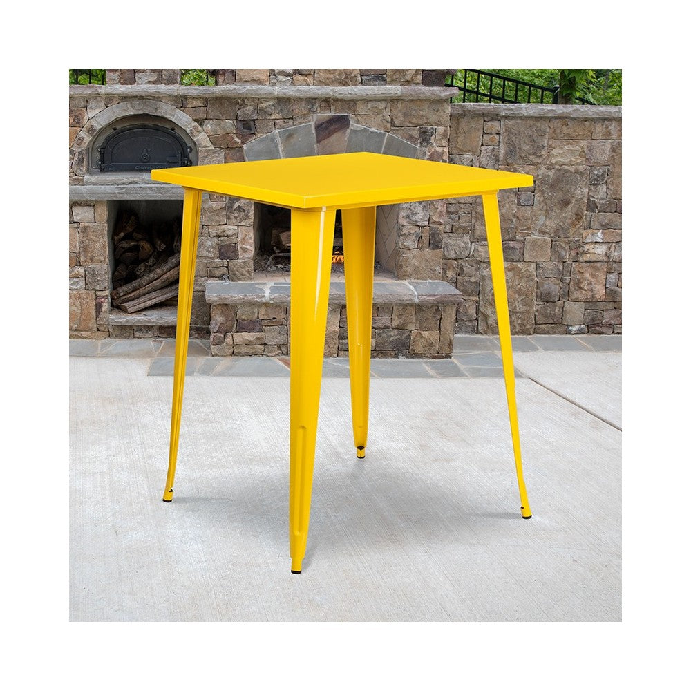 Commercial Grade 31.5" Square Yellow Metal Indoor-Outdoor Bar Height Table